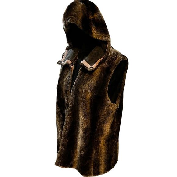 Maksar Faux Fur lined hooded sleeveless vest non functional snaps. Size … - Picture 1 of 10